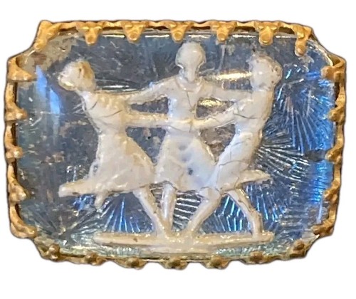 Antique Vintage Deco Glass 3 Dancing Girls Muse Blue Brooch Pin - Picture 4 of 4