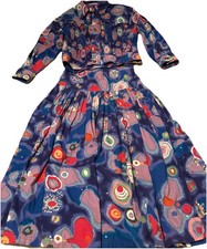 Vtg 80s Gene Ewing Bis California 2 Pc Denim Jacket Maxi Skirt Set M/L