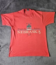 Vintage Single Stitch Nebraska T-shirt Red Size Large Screen Stars