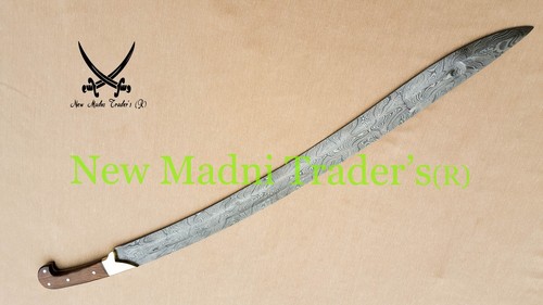 38" DAMASCUS AMAZING ROSE WOOD HANDLE HANDMADEFULL TANG YATAGAN SWORD - Picture 2 of 5