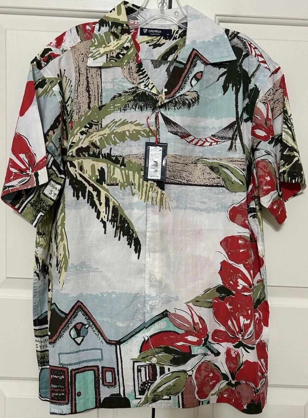 NWT Cremieux size L white red floral short sleeve button up shirt mens $85