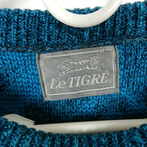 Vtg Le Tigre Cool Funky Blue Spectral Pattern Acrylic Mens Pullover Sweater Sz M - Picture 5 of 7