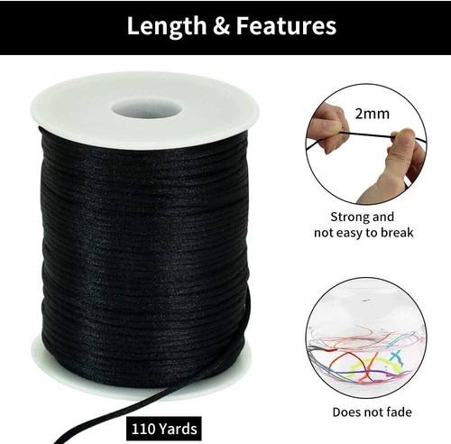 2mm x 110 Yards Black Nylon Cord Satin String for Bracelet Jewelry Ma... - Picture 2 of 6