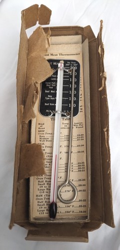 Vintage Roast Beef Thermometer Original Box Instructions Skewer - Picture 2 of 3