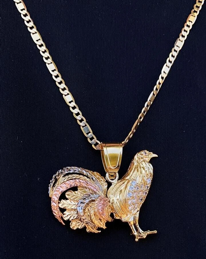 Collana con ciondolo gallo pollo placcato oro 14 kt 24" Figaro Valentino uomo Cadena