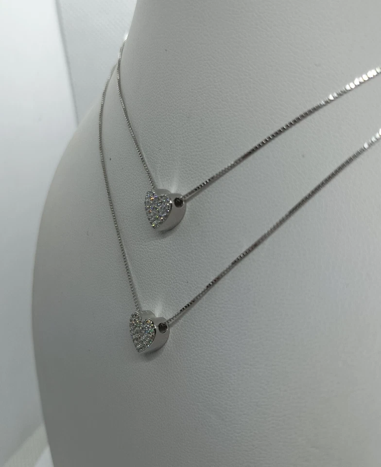 COLLANA CUORE DOPPIO FILO MM 10X10 ZIRCONI BIANCHI CM 45-50 EXPLOIT - Immagine 3 di 4