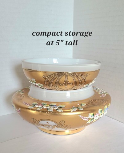 vtg European Czech Bohemian CANDY DISH w Applied Flowers GOLD GILT / free ship - Picture 12 of 22