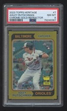 PSA 8 ADLEY RUTSCHMAN 2023 TOPPS HERITAGE RC CHROME GOLD REFRACTOR #ED 1/5  RARE