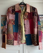Indigo Moon Red Multicoloured Patchwork Jacket Embroidered Beaded S 10 12 14