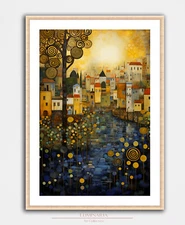 Gustav Klimt Inspired Art Print Wall Art Nouveau Home Decor Posters Mural Sunset