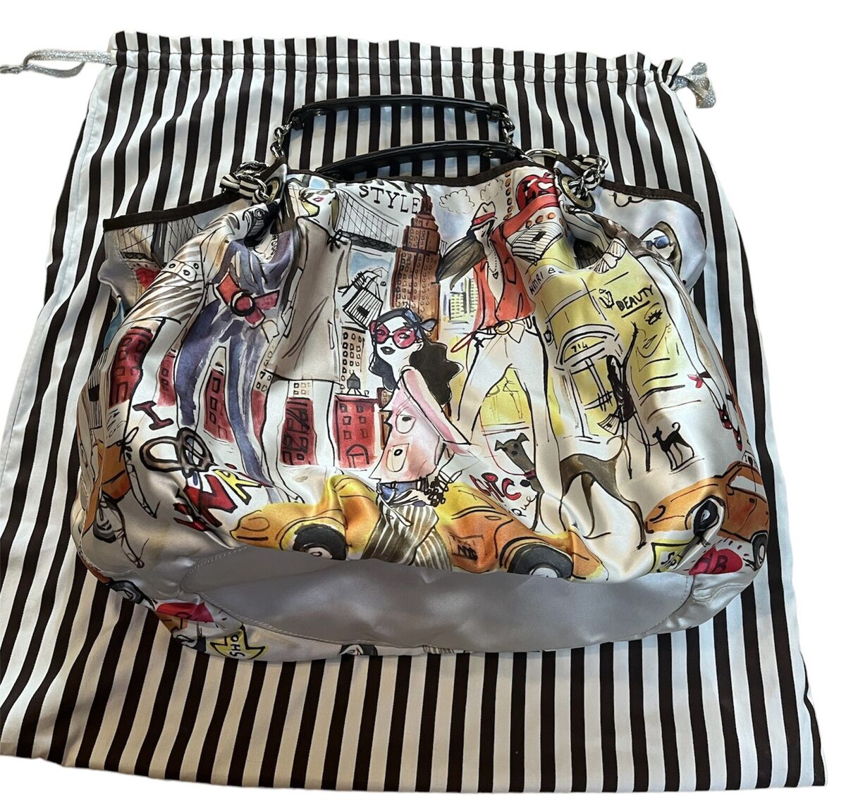 Henri Bendel Large Satin Chain Bag with NY City Scene Henri Bendel Large Satin Chain Bag with NY City Scene