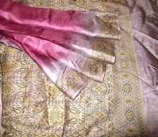 BVH WEARABLE PURE SILK Vintage Sari 5yds 20March2112 X07 E595 Wine Coffee ABCKB