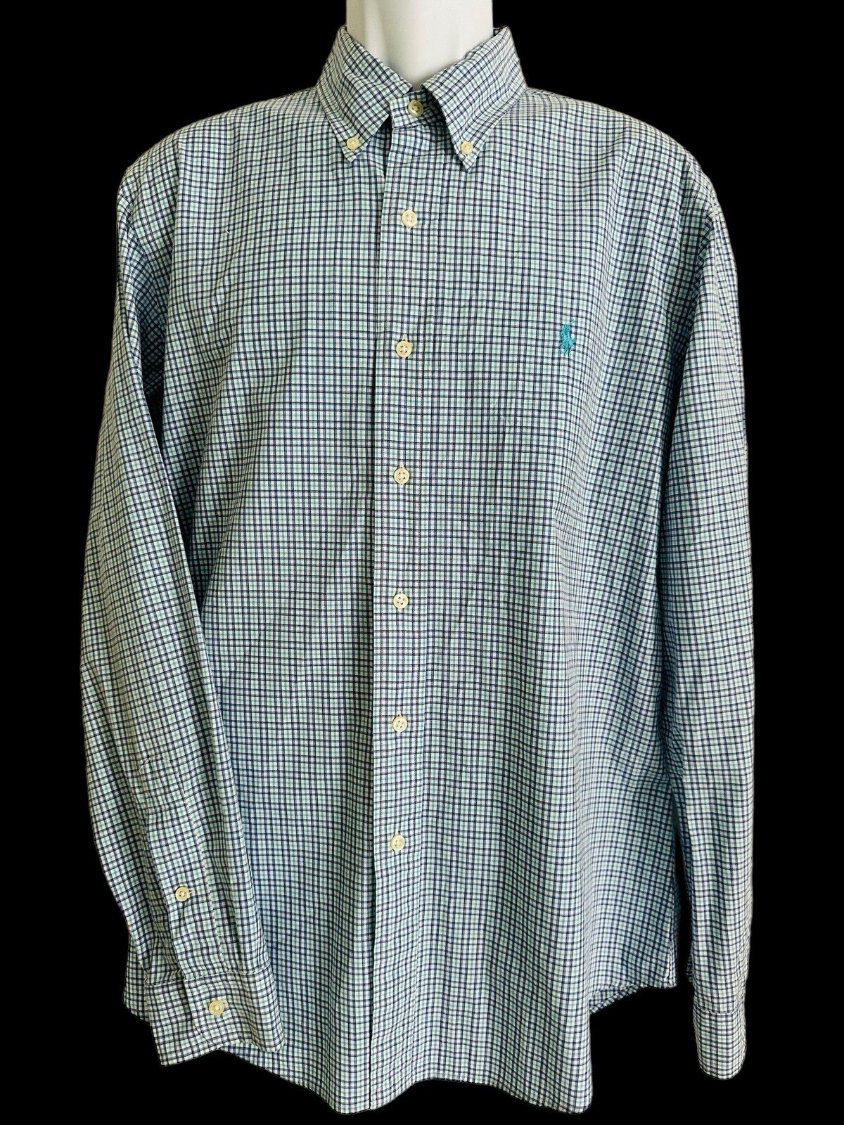 Ralph Lauren Camicia Uomo Bottone Bianco Check Blu Teal Pony L