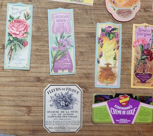 Lot of 14 early 1900s Perfume Bottle Labels Phil Eisemann Lancaster Pennsylvania - Picture 1 of 4