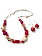 Tagua Nut Necklace Set in Pink and Ivory TAG579 Organic Vegetable Ivory Necklace