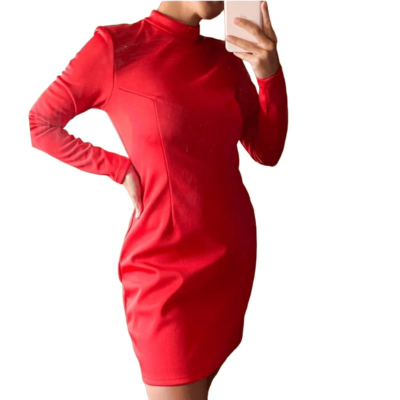 H&M Nikki Minaj Red Poly Scuba Fitted Mock Neck Long Sleeve Dress NEW | eBay
