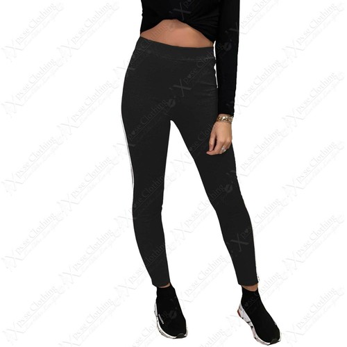 NEW WOMENS CONTRAST SIDE 2-STRIPE COLOUR LEGGINGS LADIES STRETCH FIT LONG PANTS - Picture 3 of 17