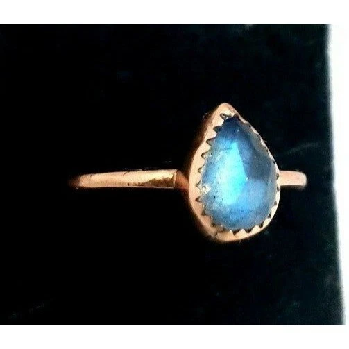 Labradorite crystal ring copper metalwork Genuine Natural pear shaped Labradorit - Image 2 of 4