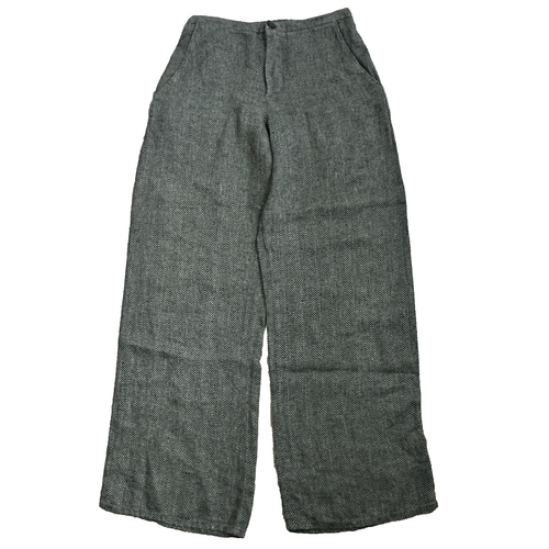 Flax Linen Wide Leg Pants Lagenlook Small P Gray/Green Elastic Casual Boho