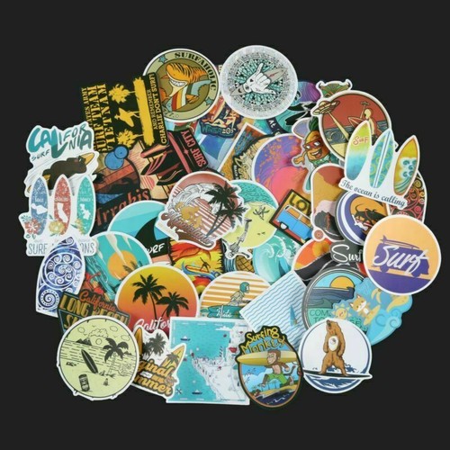 100 pcs SURFING STICKERS, Summer Beach Sea Cool Vinyl Stickers Lot - Picture 3 of 8