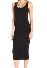 Michael Stars Women's Front to Back Midi Dress with Shirring, Black, S