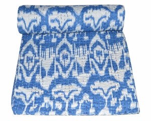 Vintage-Kantha-Quilts-Floral-Cotton-Blanket-Throw-Bedding-Blue-Queen-Bedspread