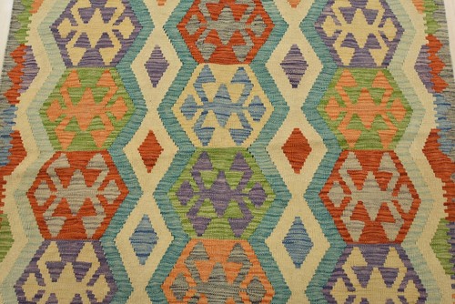 Kilim Rug 4'2'' x 5'5'' Multicolor Wool Tribal Handwoven Oriental Carpet - Picture 5 of 13