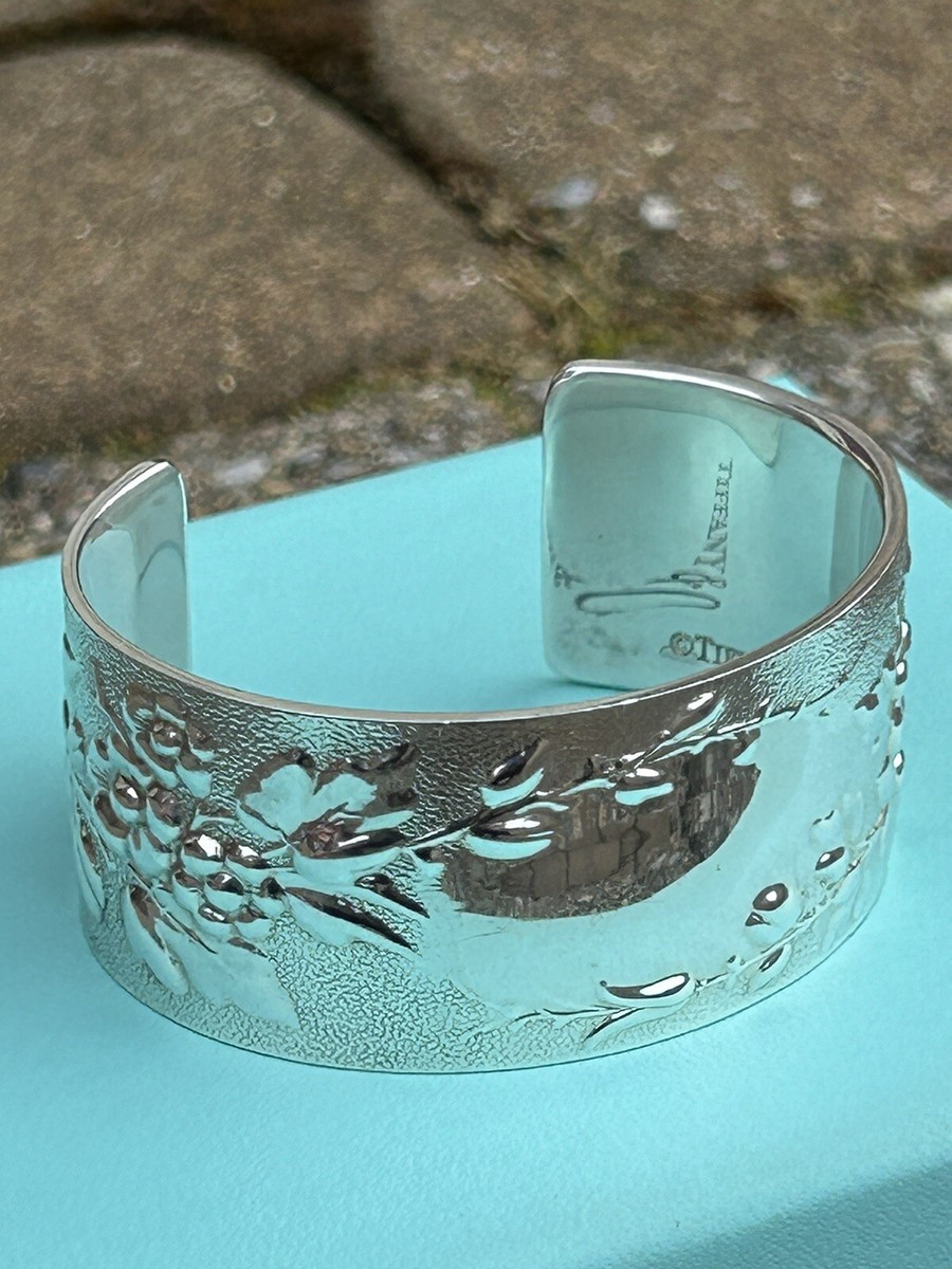Tiffany & Co Silver Makers Flower Floral Vine WIDE ID Cuff