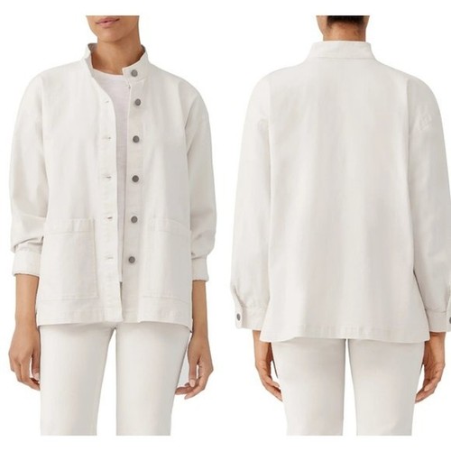 Eileen Fisher White Standard Collar Shirt Jacket Size S Petite NWT - Imagen 2 de 9