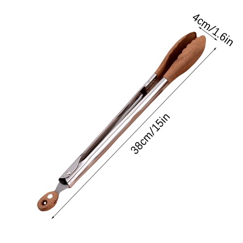 Tongs for Cooking,Kithchen Stainless Steel Anti-Slip York Walnut Wood Handle - Picture 5 of 11