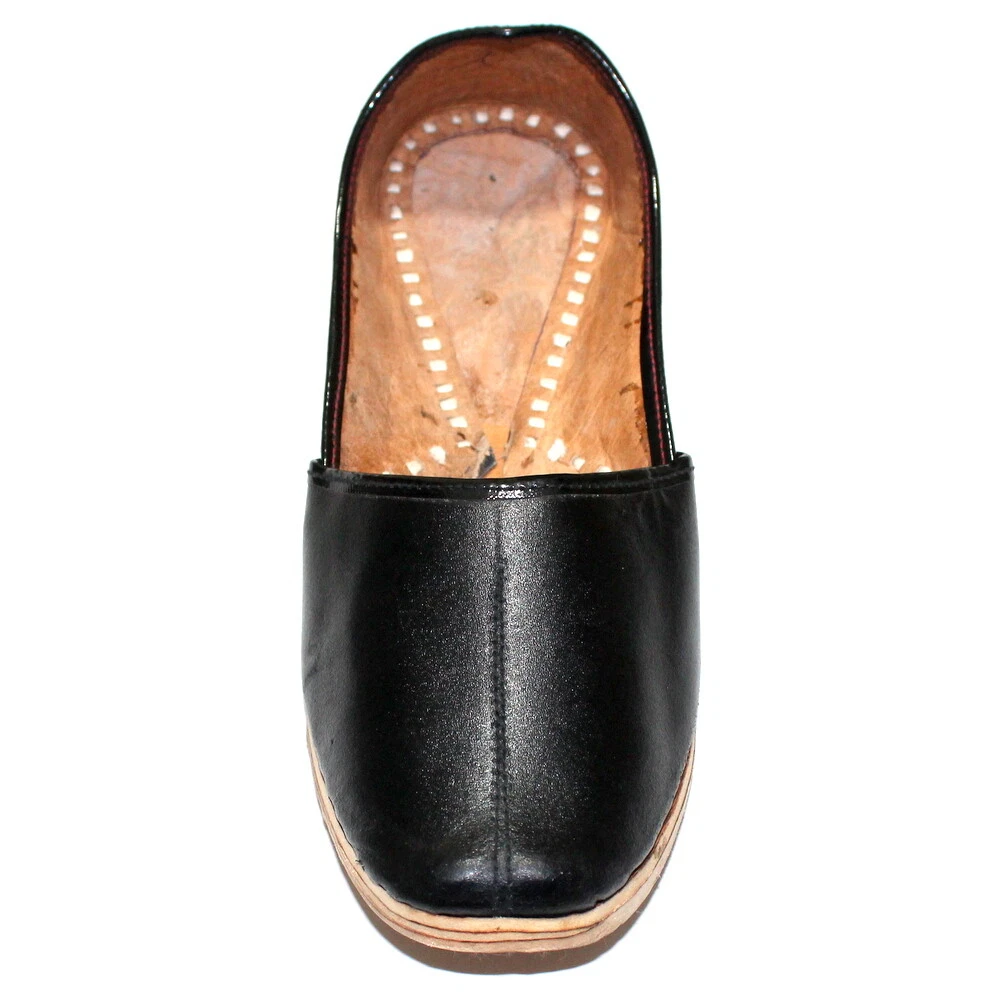 Men Mojari 100% Leather Black Jutti Traditional Handmade Khussa Flip Flops US-11