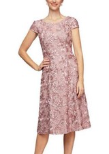 ALEX EVENINGS 10 Rose Shimmering Sequin  Ribbon Rosette Dress NWT 219