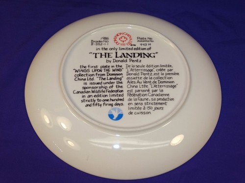 AWESOME DOMINION CHINA LTD COLLECTOR GEESE PLATE THE LANDING DONALD PENTZ CANADA - Picture 5 of 6