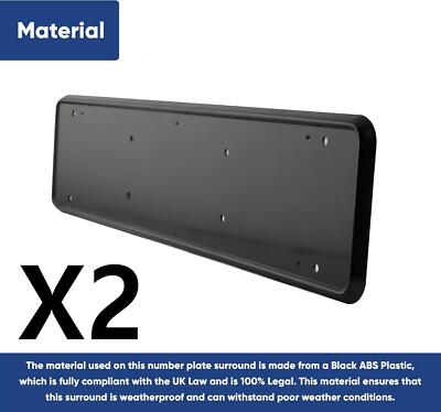 2x Black Sport Car MPV License Plate Quality Frame Modern Style Front - Back ABS