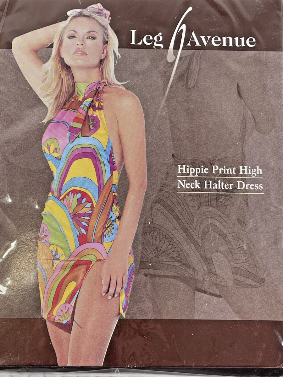 NEW Leg Avenue S/M Boho Hippie High Neck Halter dress w Split front Sexy!