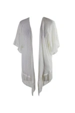 Cejon Ivory Solid Swiss Dot Fringe Cover Up OS