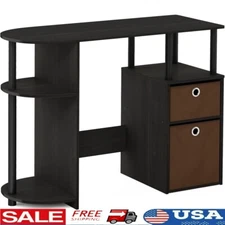 Compact Computer Desk W/ Storage Bins Home Office Study Room Essentials Durable