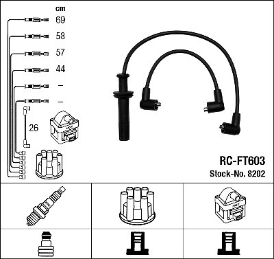 8202 NGK Ignition Cable Kit for FIAT,LANCIA