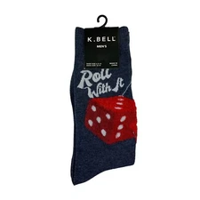 K. Bell Mens Fuzzy Dice Roll With It Socks Blue 6.5-12