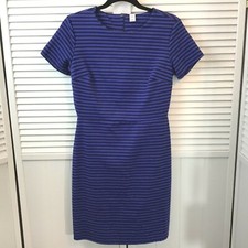Old Navy Womans Sheath Dress Career Short Sleeve Blue Striped Zip Size S