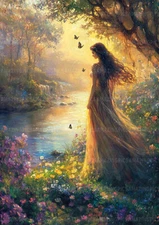 Etain Celtic Goddess Print Butterfly River Scene Irish Myth Nature Spirit x38