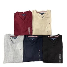 NWT Tommy Hilfiger Mens Regular Fit Soft Premium Cotton Flag Logo V-Neck Sweater