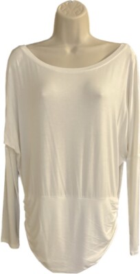 Express Women's LONDON White Long Sleeve Side Ruched Stretch Top Sz S NWT!
