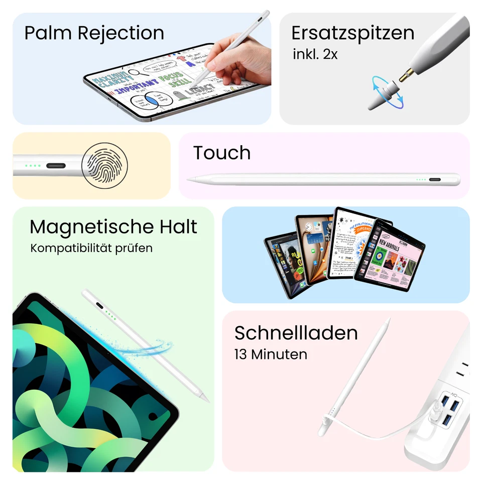 Apple Pencil Stift für iPad Stylus Weiss Schnelladen USB-C (2018-2024) ✅ 1-2 T - Bild 2 von 4