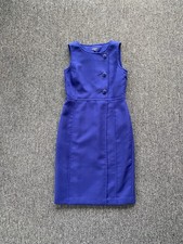 Talbots Sheath Dress Women 4 Blue Wool Blend Asymmetrical Button Front Faux Wrap