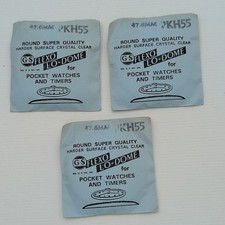 Lot of 3 GS Flexo Lo-Dome Pocket Watch Crystals PKH55 – 47.6mm – NOS