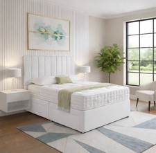PLUSH DIVAN BED SET WITH MEMORY MATTRESS AND HEADBOARD AND  3FT 4FT 4FT6 5FT