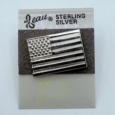 Vtg NOS Figural Tie Lapel Pin Tack Beau Sterling Silver American Flag