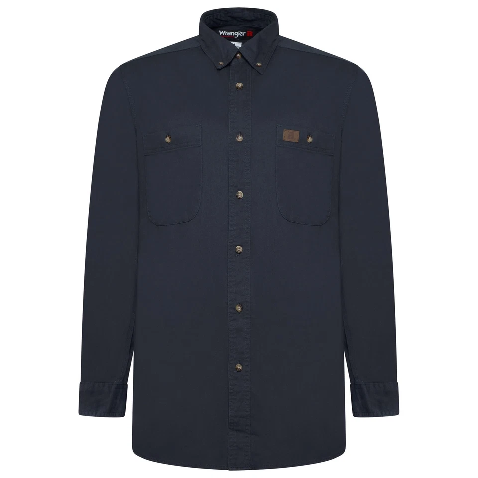 New Mens Wrangler Riggs Shirt 100 Cotton Twill Workwear Top Button Pocket Casual - Image 2 of 4