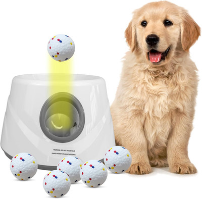 Automatic Ball Launcher for Dogs with 6 ETPU Balls, White, Adjustable Distance 2